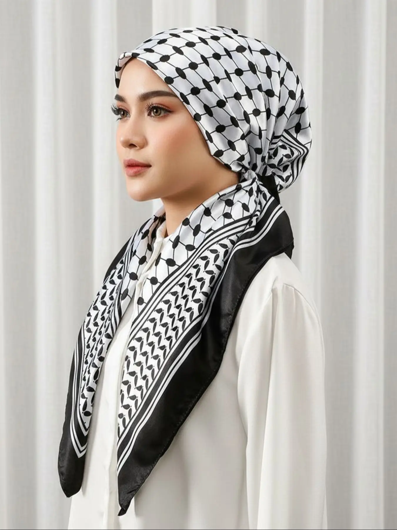 Women's Houndstooth Pattern Breathable Chiffon Head Scarf, Scarf Wrap, Modesty & Daily Wear Accessory, Stylish Lightweight Design