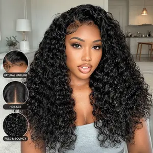 Half Wig Human Hair Deep Wave  Curly 3 In 1 Drawstring Seamless Flip Over Glueless Wear and Go 180% Density for Black Women Beginner Friendly Natural Black Colour#DealsForYouDays