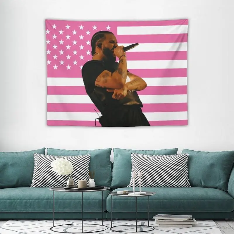 Drake Pop Star Pink American Flag Durable Polyester Tapestry - Hip Hop/Pop Rap Wall Hanging, Viral Aesthetic Banner, Room Art, Home Decor for Bedroom, Party Use, Home Inspo