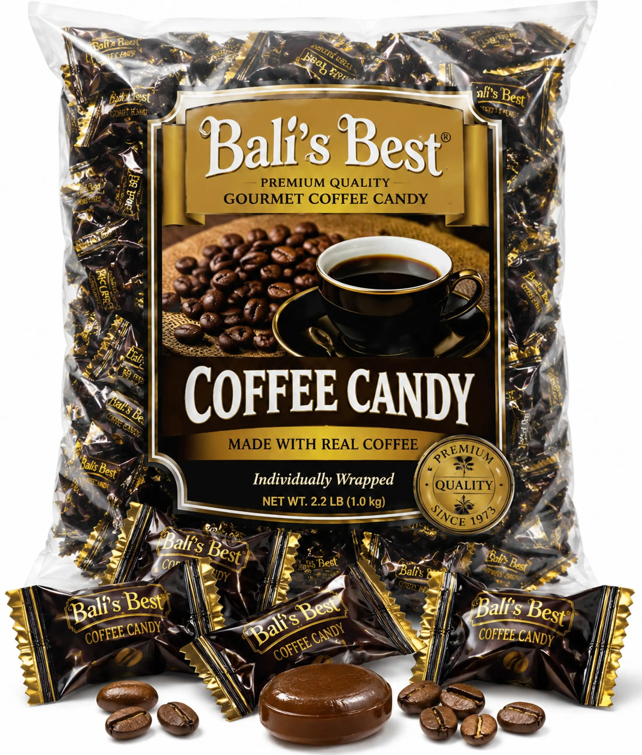 Bali's Best Coffee Candy 2.2 lb Bulk Bag Individually Wrapped Hard Coffee Candy