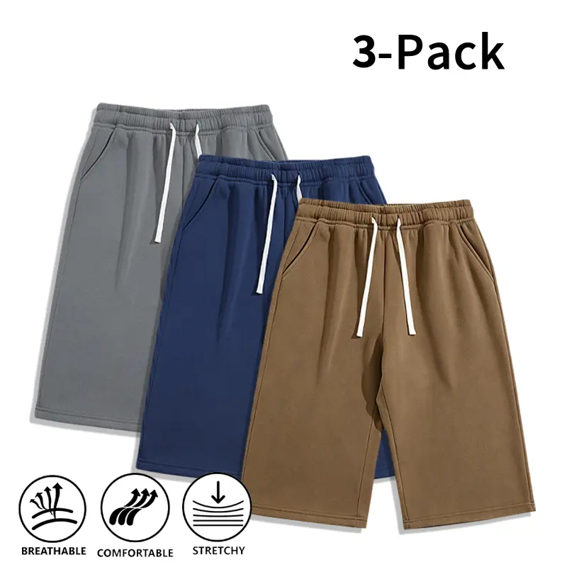 Mens 3-Pack Drawstring Cropped Knee Length Shorts Lightweight Daily Street Wear Summer vibe