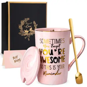Birthday Thank You Gifts for Women - Inspirational Coffee Mug, 14oz Pink Marble Gold Print Cup, Nice Gift Boxed Reuse box Drinkware Reusable