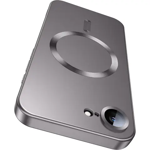 Magnetic for iPhone 16e / 17e Smartphone Case [Compatible with MagSafe][Built-in Camera Lens Protector] Slim Soft Silicone Bumper Shockproof Protective Metallic Luster 17e Phone Case Stylish Shockproof Cover Smartphone Protective Casing (Gray)