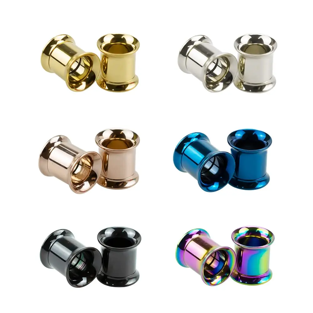 3-6pairs-mix Color Steel Screw Tunnel Plugs Hollow Ear Expander Gauge