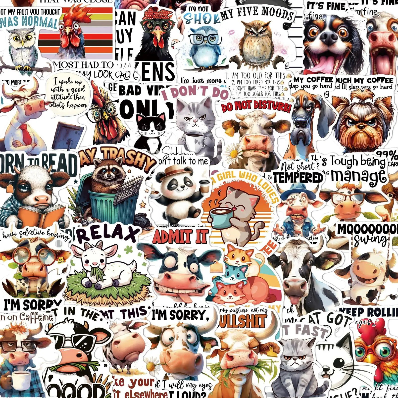 Funny Quotes Animal Stickers - 100pcs Saying Meme For Adults Teens  Waterproof Sarcastic Humor Vinyl Decals Decor Water Bottles Had Hat Laptop Scrapbook Car Bumper