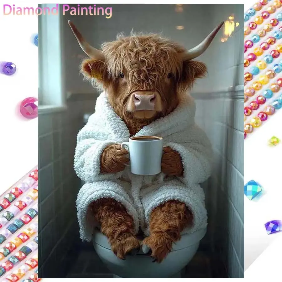 1 set of DIY diamond painting kit, 5D diamond art set, DIY decoration cow, bathrobe, coffee diamond painting kit with full round diamonds, mosaic, diamond art, DIY art home decor, Crafts, suitable for Christmas.