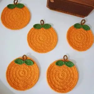 Handmade bouquet coasters, crocheted with yarn, orange creative gift, woven floral placemats