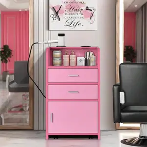 Barber Stations Storage Cabinet  2 Drawers & Large Cabinet, Salon Station  2 Hair Dryer Holders,Black/White Reversible L-Shaped Desk with