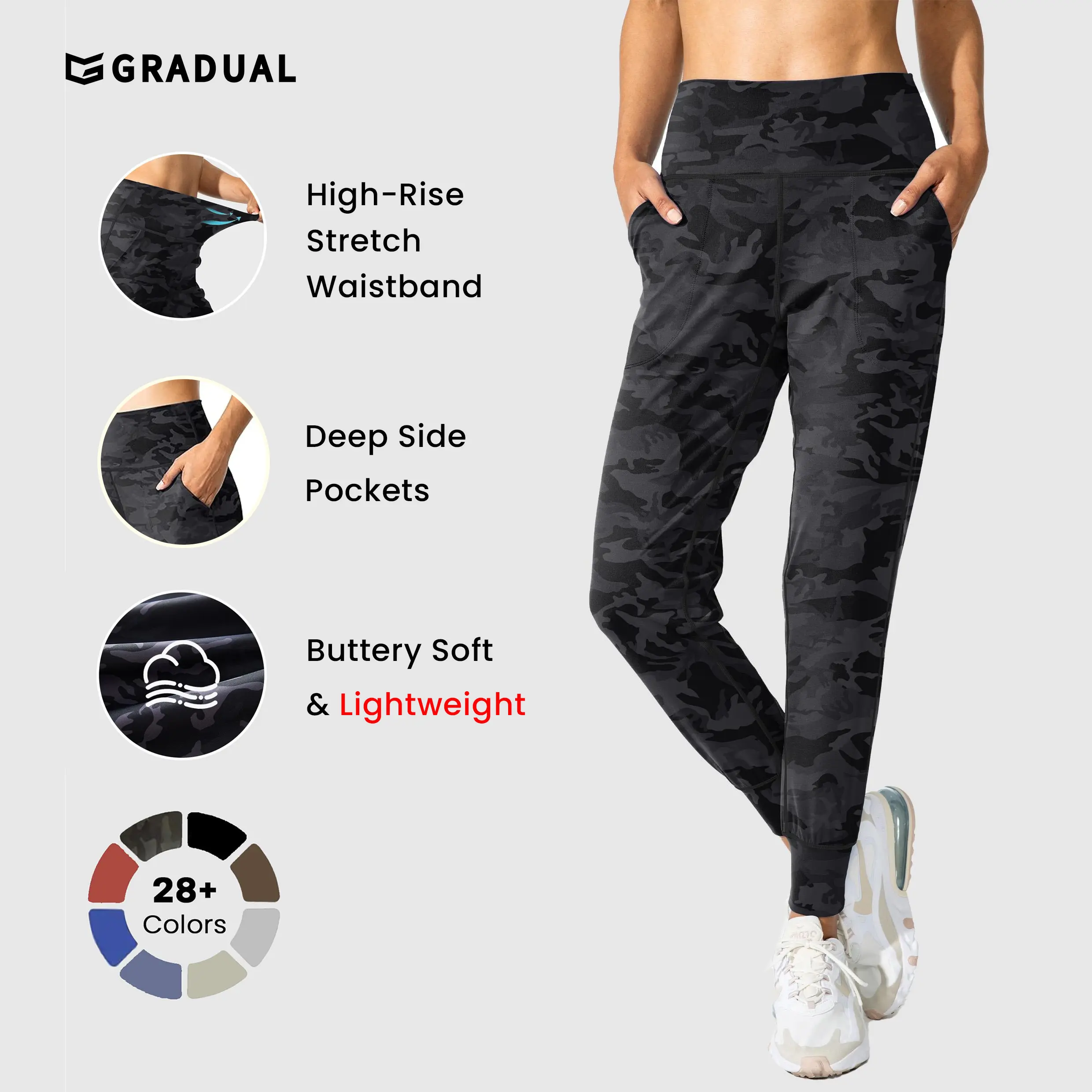 G Gradual Women's High Waisted Lightweight Fitted Stretchable Sports Joggers with Pockets - Quick Dry Gym Sweatpants, Yoga Pants & Women's Clothing for Running, Lounge