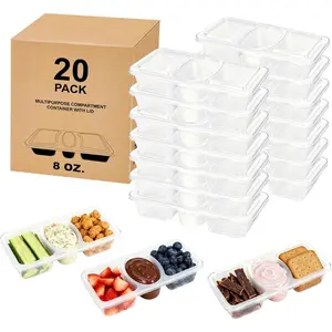 8 OZ  3 Compartment Snack Containers, 20 Sets Bigger  Clear Snack Packs Container with