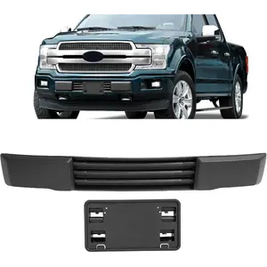 Front Bumper CoverLicense Plate Bracket Mount Compatible with 2015-2017 Ford F150 Models W/o Block Heater&Grille Shutters Replace for FO 1044108 , FO 1068165 , FO 1044109 , FL3Z17E810AA, FL3Z17A385A