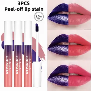 3Pcs Peel-Off Lip Stain | 24H Long-lasting Waterproof Lip Tint | Matte Finish, Smudge-proof & Non-stick Cup | Sweat-proof Lip Color for All Day Wear