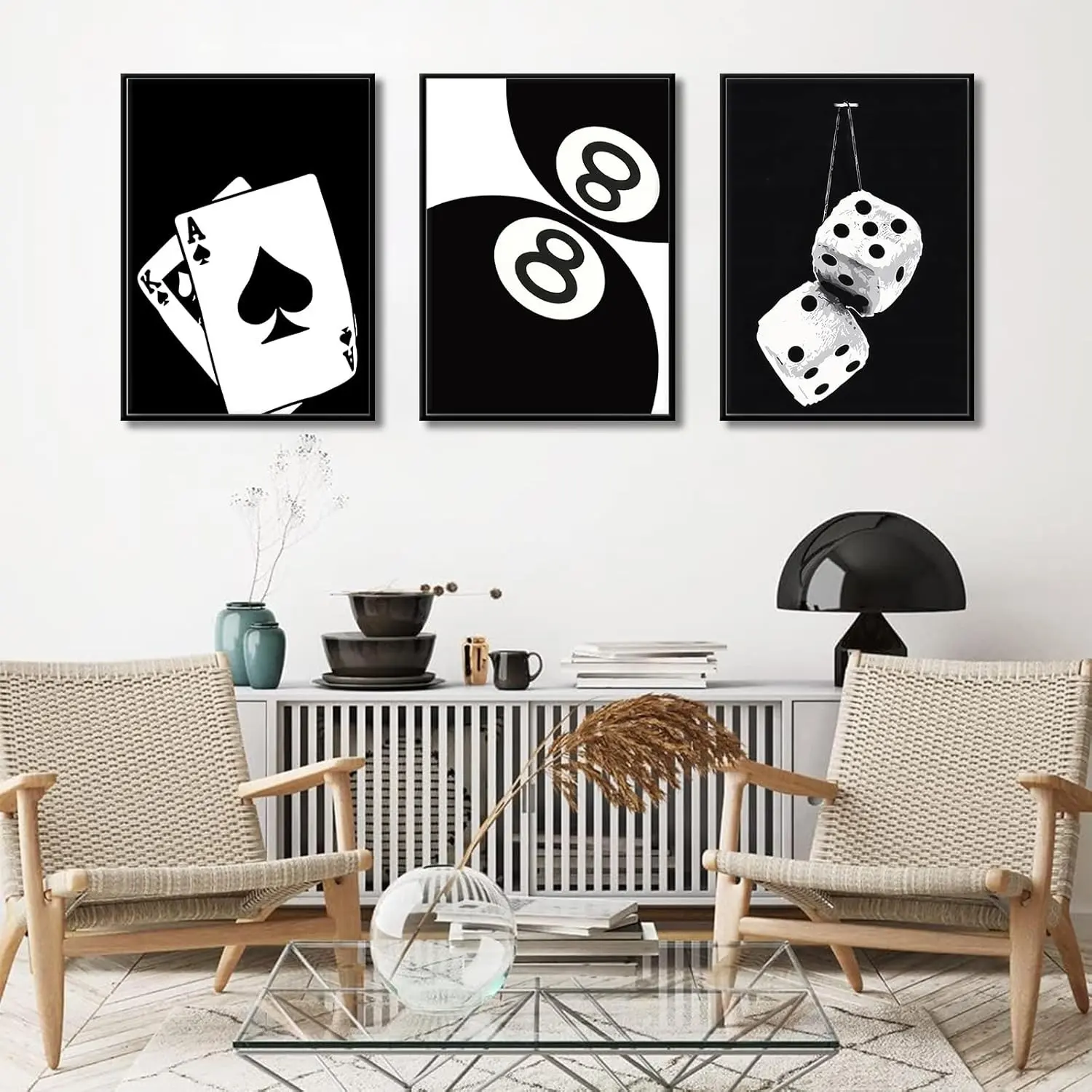 3pcs/set Frameless Black and White No Ball Posters and Prints Billiards Club Theme Wall Art Canvas Painting Picture Living Room Corridor Modern Home Decoration
