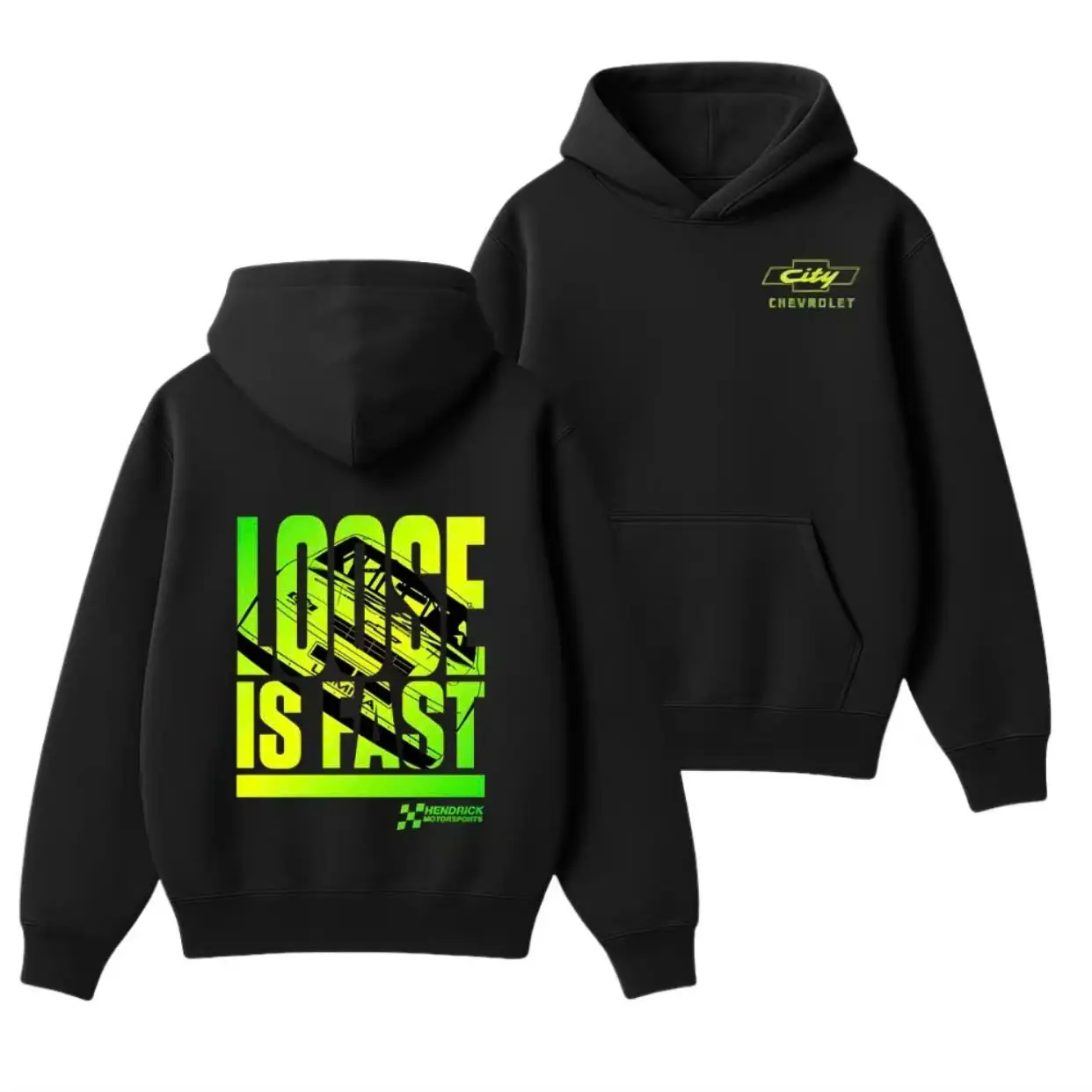 Loose Is Fast Hoodie – City Chevrolet Racing Pullover, Neon Motorsport Graphic Sweatshirt for NASCAR Fans & Race Lovers, Vintage Racing-Inspired Streetwear Hoodie, Perfect Gift for Drivers