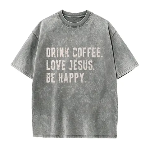 Women's Solid Knit Seamless Fabric T-Shirt - Minimalist Christian Graphic Apparel, Trendy Jesus & Coffee Design, Foldable Hangable Funny Gift for Coffee Lovers with Great Fit