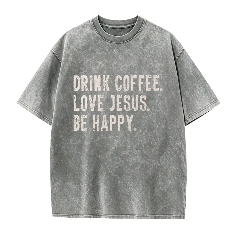 Women's Solid Knit Seamless Fabric T-Shirt - Minimalist Christian Graphic Apparel, Trendy Jesus & Coffee Design, Foldable Hangable Funny Gift for Coffee Lovers with Great Fit