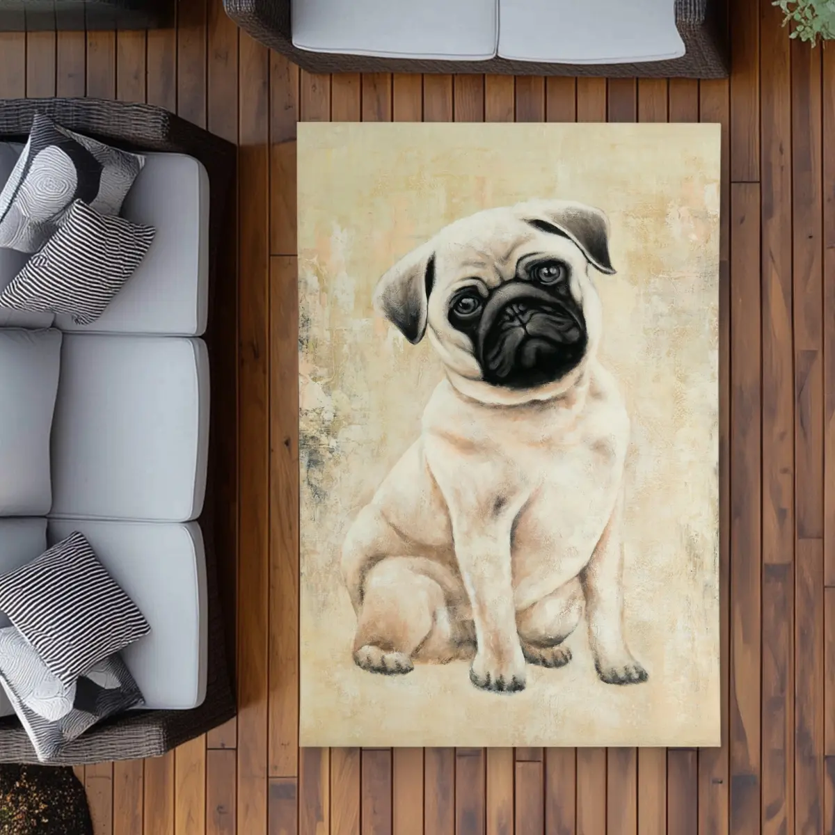 360 stand Super Soft 4x6 ft. Rectangle Small Pug Dog Beige Area Rug - Printed Face, Indoor/Outdoor Use, Bedroom/Patio Decor, Contemporary Home Textile, Super Soft Rug, Animal-Inspired Area Rugs