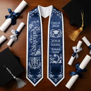 Custom Radiology Graduation Stole Class of 2026 Personalized Navy Blue Graduation Sash With Name School Floral Design Gift for Graduate