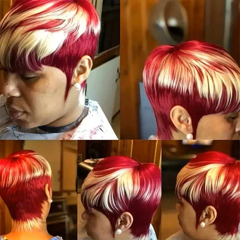 pixie cut short straight machine made human hair wigs