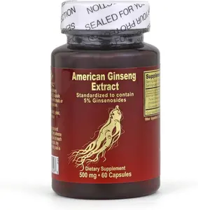 Nu-Health American Ginseng Extract 500 mg Capsules  Standardized to 5% Ginsenosides  Natural Energy & Focus Support Premium Herbal Supplement 60 Capsules