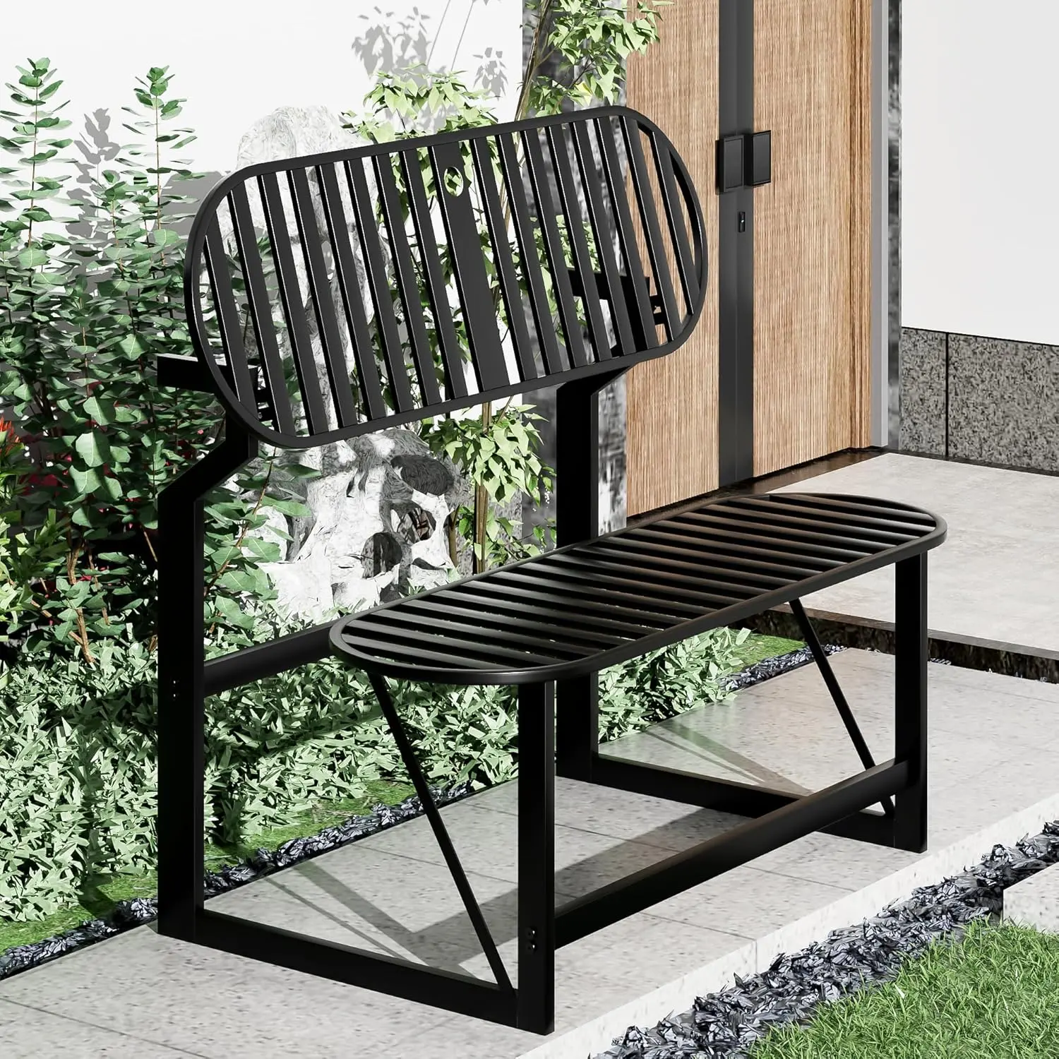 Convertible Bench, 2 in 1 Carbon Steel Picnic Table, Transforming Interchangeable Outdoor Table with Umbrella Hole, for Outside Patio Porch Backyard Park Garden