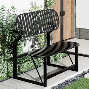 Convertible Bench, 2 in 1 Carbon Steel Picnic Table, Transforming Interchangeable Outdoor Table with Umbrella Hole, for Outside Patio Porch Backyard Park Garden