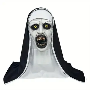 Halloween Horror Nun Mask, Realistic Mask, Spooky, Synthetic Latex, Hand Wash, Street Style Horror Costume Accessory, Perfect for Halloween Parties