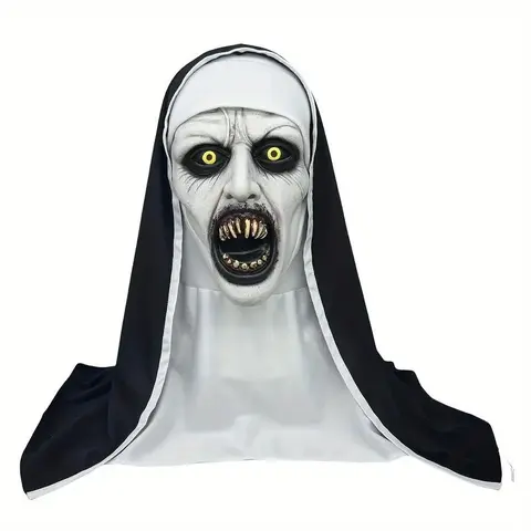 Halloween Spooky Horror Nun Mask, Scary Mask, Hyper‑Realistic Synthetic Latex Cosplay, Hand‑Wash Costume Accessory for Halloween Parties & Themed Events
