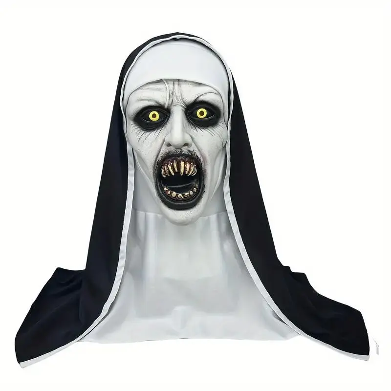 Halloween Horror Nun Mask, Hyper Realistic Mask, Spooky, Synthetic Latex, Hand Wash, Street Style Horror Costume Accessory, Party Props, Perfect for Halloween Parties