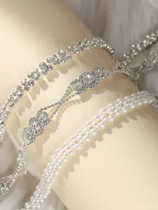 3-Piece Elegant Bride Belt Set, Shiny Wedding Accessories, Ribbon Design, Perfect for Weddings & Special Occasions