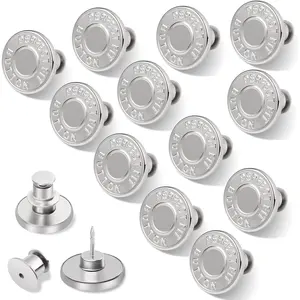 12 Sets Buttons Pins for Jeans, No-Sew Replacement Jean Buttons for Loose Pants Tightener for Too Big