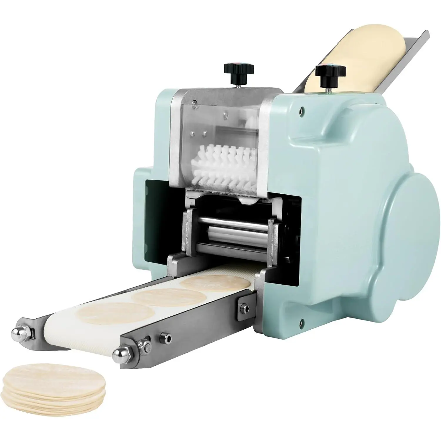 Commercial Electric Dumpling Making Machine - 140W 110V Kitchen Appliance, 60pcs/Min Wonton Dough Processor, 3.15in Circular Mold, Stainless Steel Automatic Wrapper Maker for Restaurant Kitchen Utensils (Silver Blue)