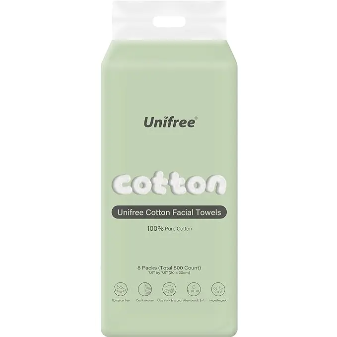 Unifree Facial Towels 800 Count Dry Wipes Disposable Face Towel 8-Pack for Skincare Comfort cotton washcloth