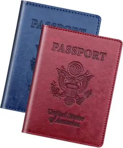 Passport Holder 2-Pack Travel Passport Cover Wallet Case for Women Men Family Cruise Ship Essential Dark Blue Wine Red Durable Lightweight Material