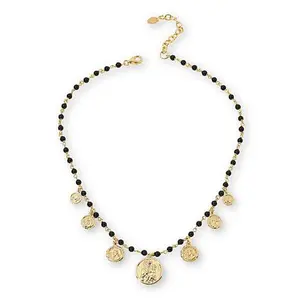 Bellezza Bronze Black Chalcedony Bead Religious Charm Necklace