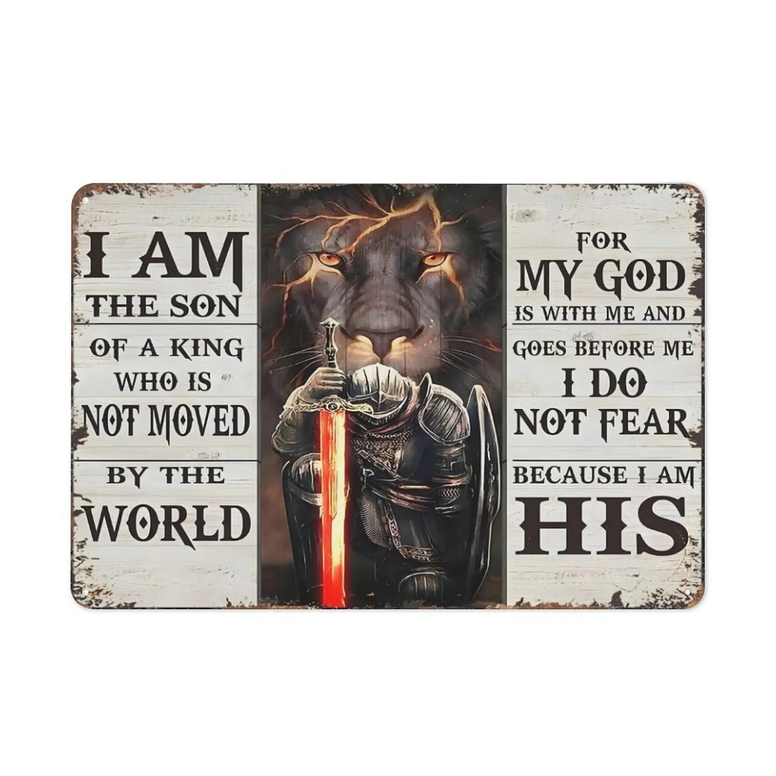 Christian Lion Warrior Aluminum Metal Sign Poster - 8x12 Inch wall art - inspirational Scripture Wall Decor for Men - Religious Motivational Bible Verse Poster - Man Cave Spiritual Masculine Art, Room, Men's Room Decor tiktokshop Decoration Artistic Print
