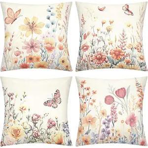 Fall  Throw Pillow Covers 18 x 18 Inch Set of 4 Fall Throw Pillow Case Wildflowers Butterfly  Autumn Seasonal Decorative Farmhouse Cushion Case Decoration for  Sofa Couch Bed