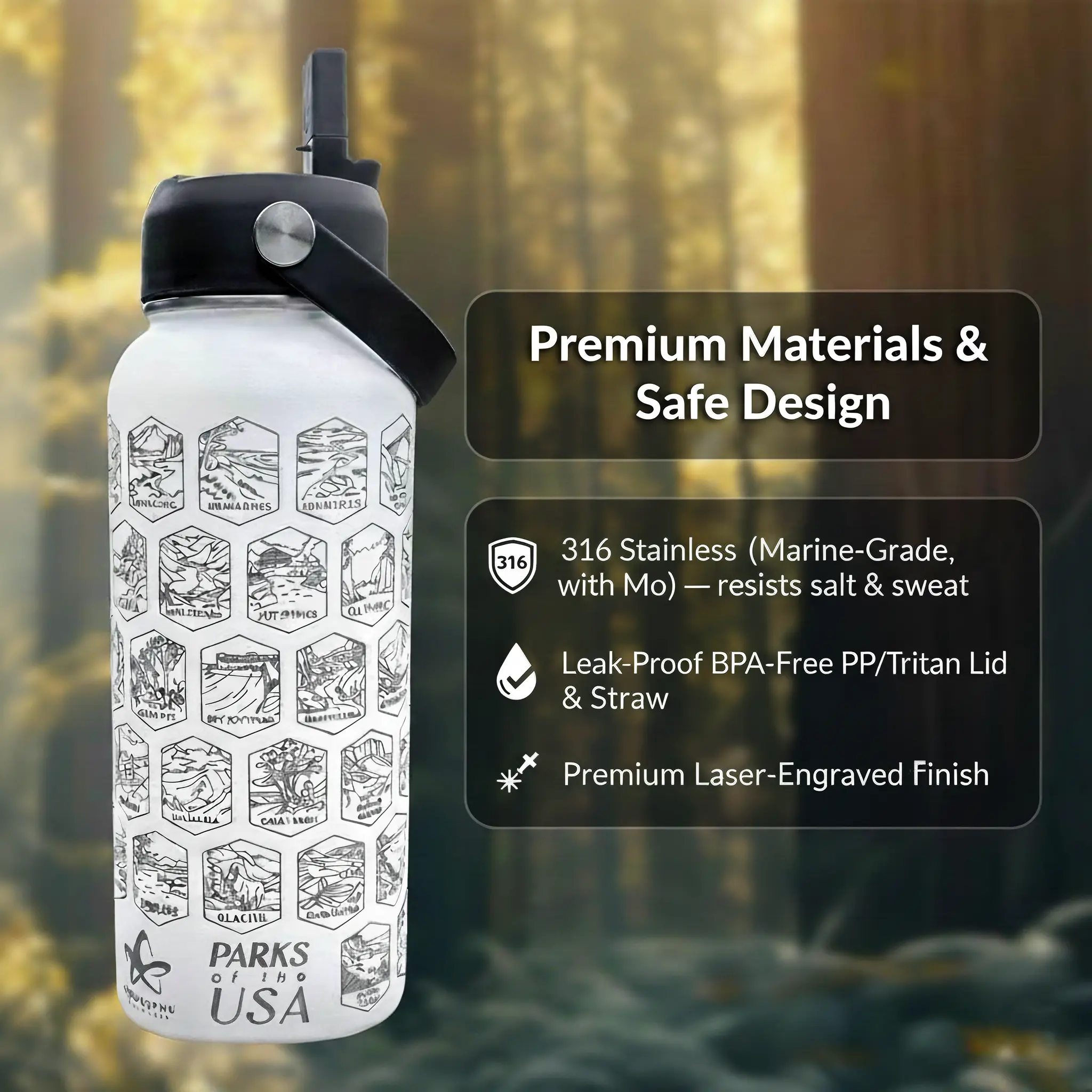 32oz White Water Bottle with Multifunctional Lid for Gym Sports Travel Work and Daily Hydration