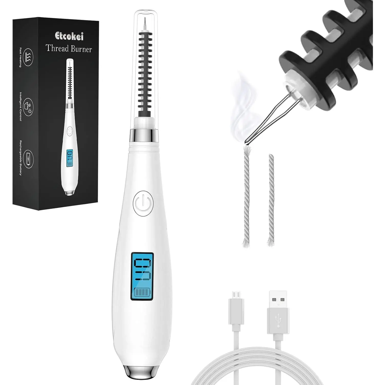 Thread Burner, Thread Zapper USB Rechargeable with Power Display, Burn and Melt Thread Easily, Thread Burner Tool Supplies for Beading Thread, Weaving, Sewing, Leather&Jewelry Making