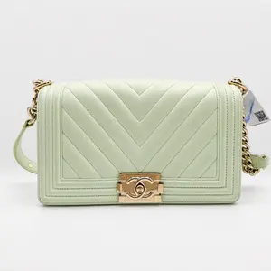 Pre-owned CHANEL france Crossbody Bags H1 bright green and gold Le Boy chain bag H20943