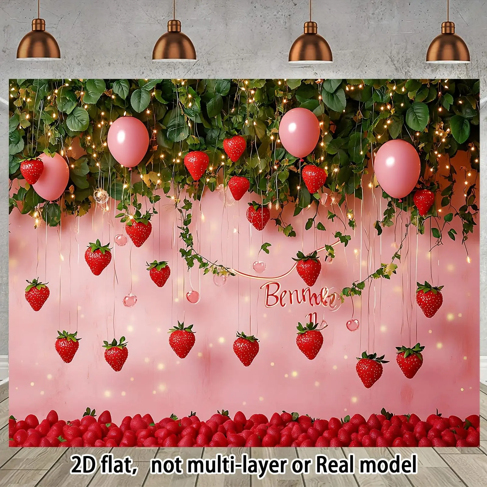 [Strawberry Party Banner] 1pc Vibrant Pink Strawberry-Themed Party Banner | Realistic Strawberry & Green Leaves Design, High-Quality Polyester Photography Backdrop for Birthdays, Weddings, and Fun Photo Booths, Strawberry Party Decorations White