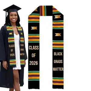 2 Pcs Graduation Kente Stole Set Black African Honor Cord & Sash for Adults Unisex College Graduation Ceremony