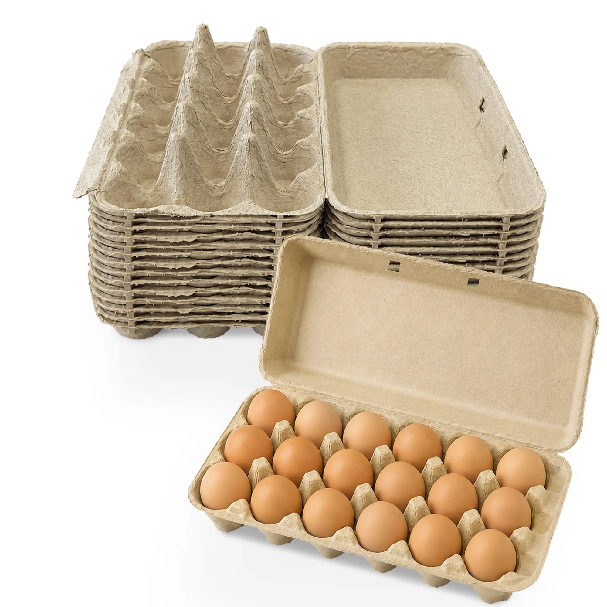 MT Products Brown Flat Top 18 Count Egg Cartons - Paper Pulp Egg Cartons for Chicken Eggs, Farms & Farmers Markets - Made in USA