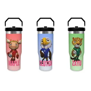 FIFA World Cup 2026 Mascot Clutch Zayu Maple Tumbler with Handle 30oz - Twist On Lid and Flip Up Straw Stainless Steel Insulated Travel Cup Water Bottle for Travel Car Sports Birthday Anniversary Gift