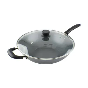 SUPOR 34cm Iron Wok with Glass Lid -Healthy Iron Frying Pan – Pre-Seasoned, Non-Coating, Wok-Style Skillet