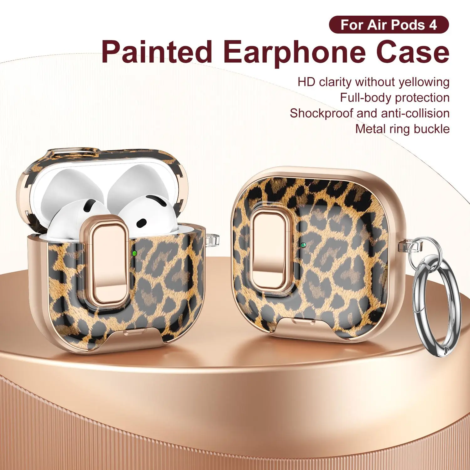 Advanced colorful pattern headphone protective case + safety lock + metal buckle, suitable for Airpods4/3/2/Pro, full protection, upgraded anti-fall, stand function, high definition and high transparency, mobile phone accessories,summerwins