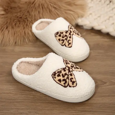 Fleece Plush Indoor House Slippers for Women Bow Style Comfortable Cotton Slippers House Indoor Outdoor Shoes Winter Warm Mini Snow Boots