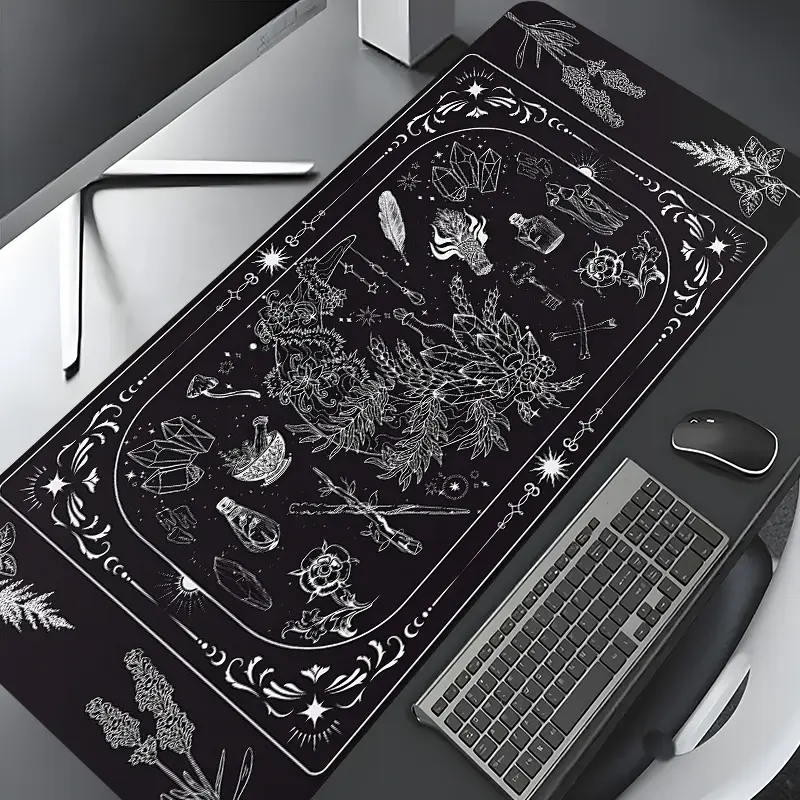 Occult Witchy Crystal Herb Design Large Gaming Mouse Pad,Aesthetic Desktop Drotection Pad,Washable Rubber Pad Non-Slip Lock Edge Multi-Size Mouse Pad Suitable For Home Office,Good Gift,Aesthetic Office Supplies,Desk Accessories