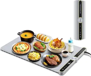 Warming Mat for ,  Warmer with 9-Temperature Adjustable, 1-6H Timer Electric Warming Tray Heat 6 Dishes,  Lock, 8s Fast Heating, Foldable -Grade