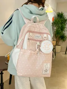 1pc  Ladies' backpack, cute backpack with zipper closure, fashionable and versatile, suitable for students to go to school, campus, commuting and traveling, ladies' backpack, Casual Backpack